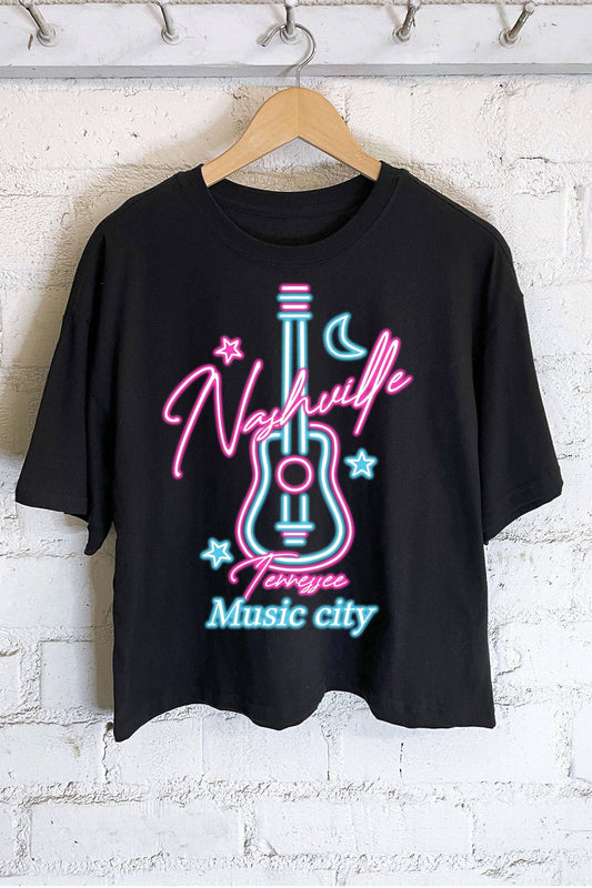 NEON NASHVILLE MUSIC CITY GRAPHIC LONG CROP TOP
