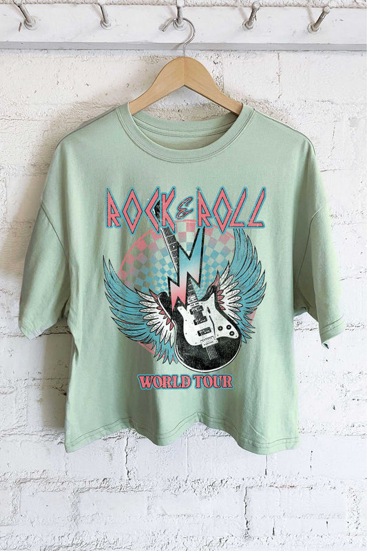 ROCK AND ROLL WORLD TOUR GRAPHIC LONG CROP TOP